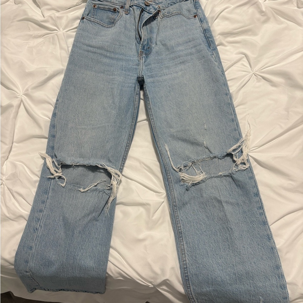 Abercrombie & Fitch Light Blue Distressed Boyfriend Jeans